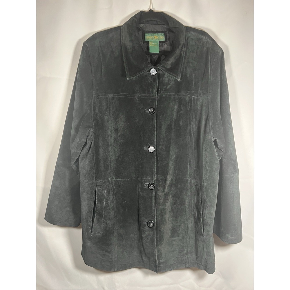 Hunters Run Women's Suede Leather Jacket Black Size A8/L Button Up Pockets Lined